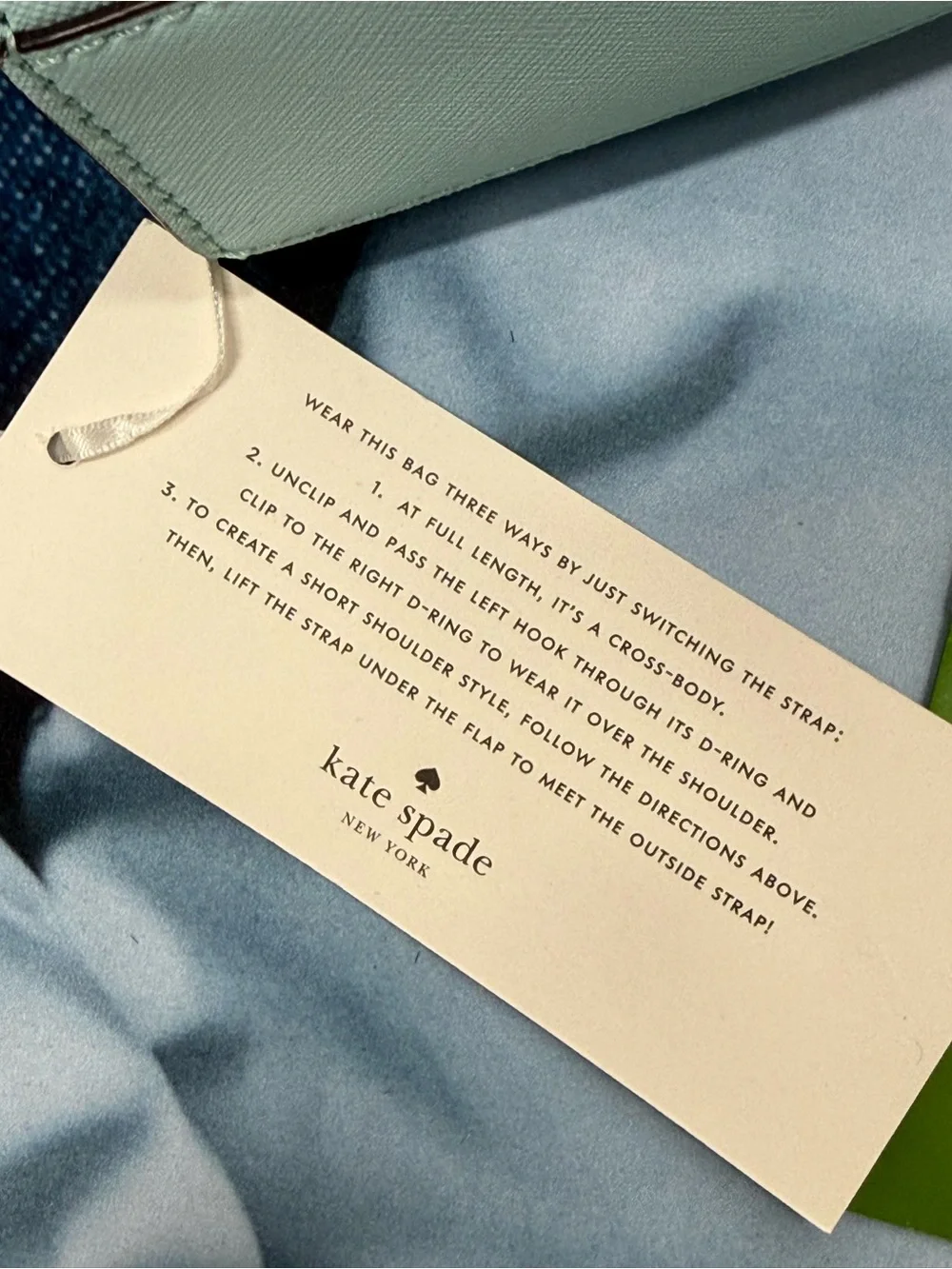 (new+tag) Kate Spade mint green saffiano leather crossbody bag grace blue